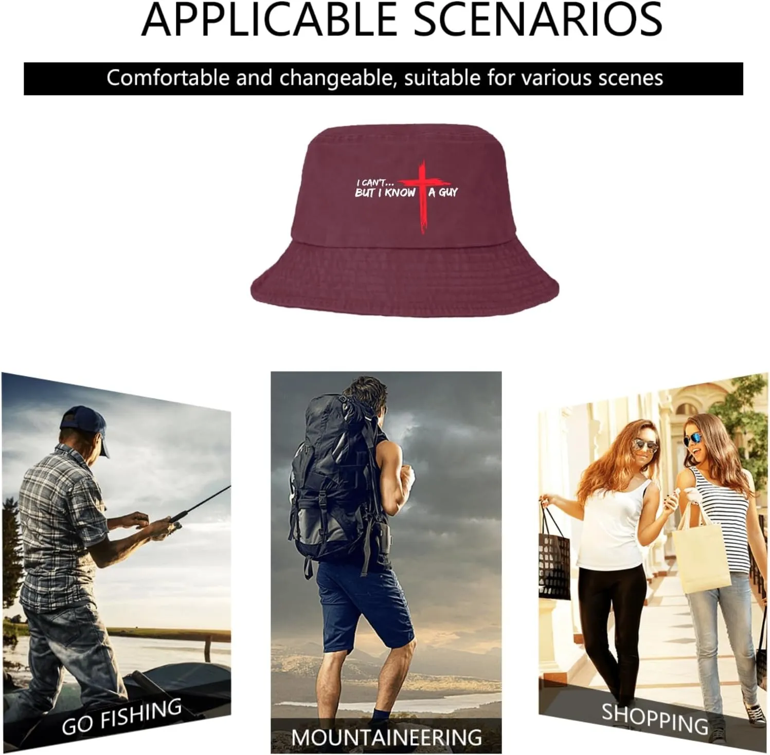 I Can't But I Knows A Guys Bucket Hat Jesus Cross Bucket Hat Flodable Hat for Travel Accessories for Basketball