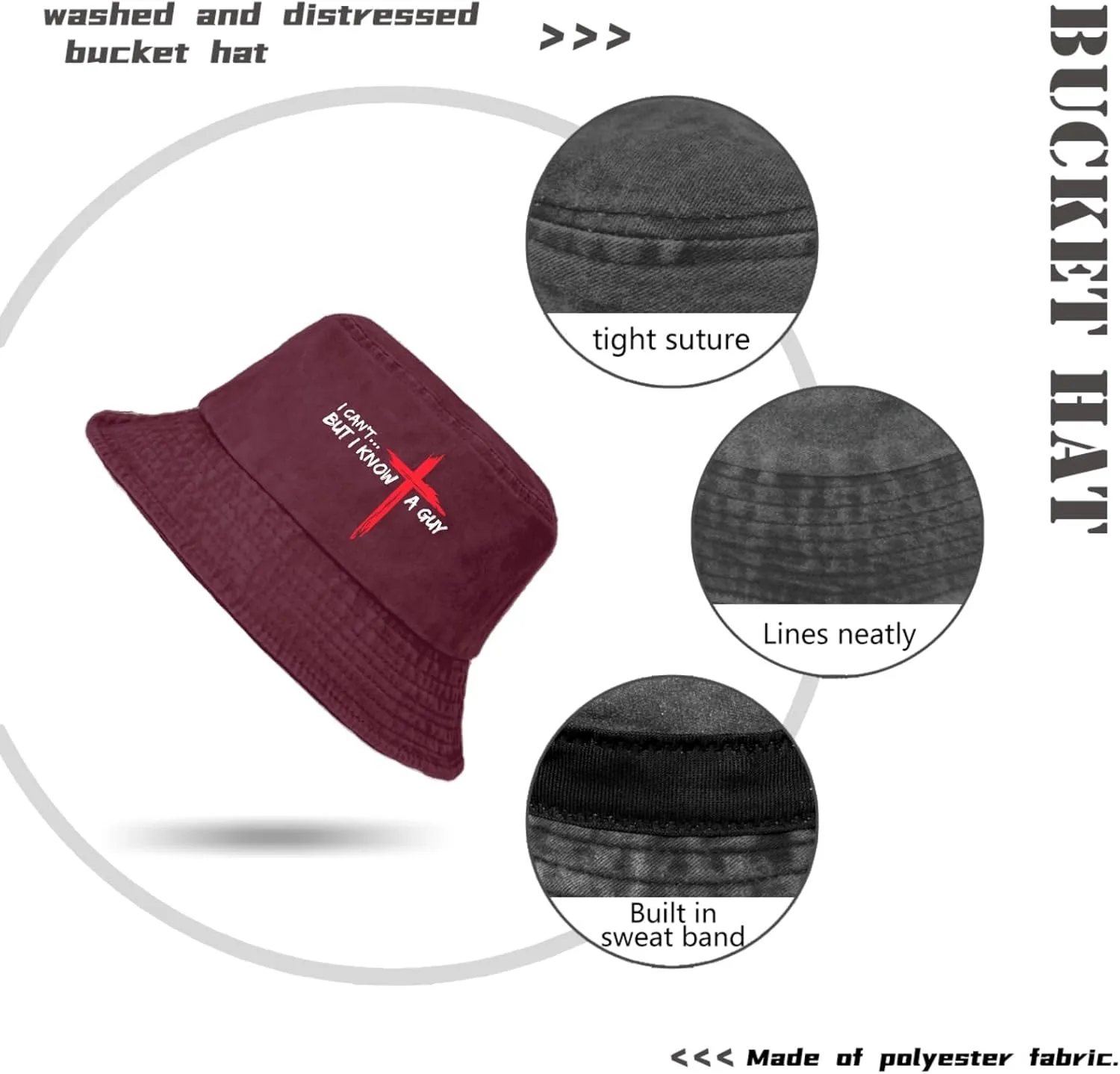 I Can't But I Knows A Guys Bucket Hat Jesus Cross Bucket Hat Flodable Hat for Travel Accessories for Basketball