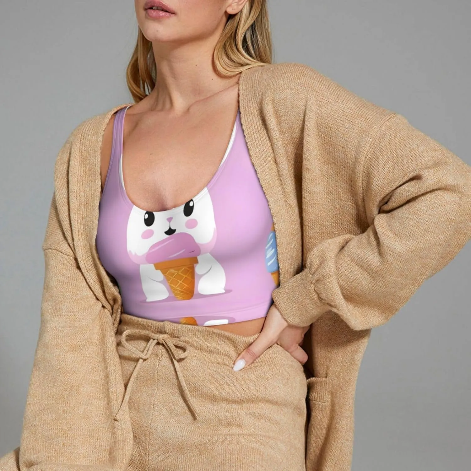 Ice Cream Bunny Women's Sexy Sports Vest Sleeveless Athletic Gym T-Shirts Vest U-Shaped Back Quick Dry Top