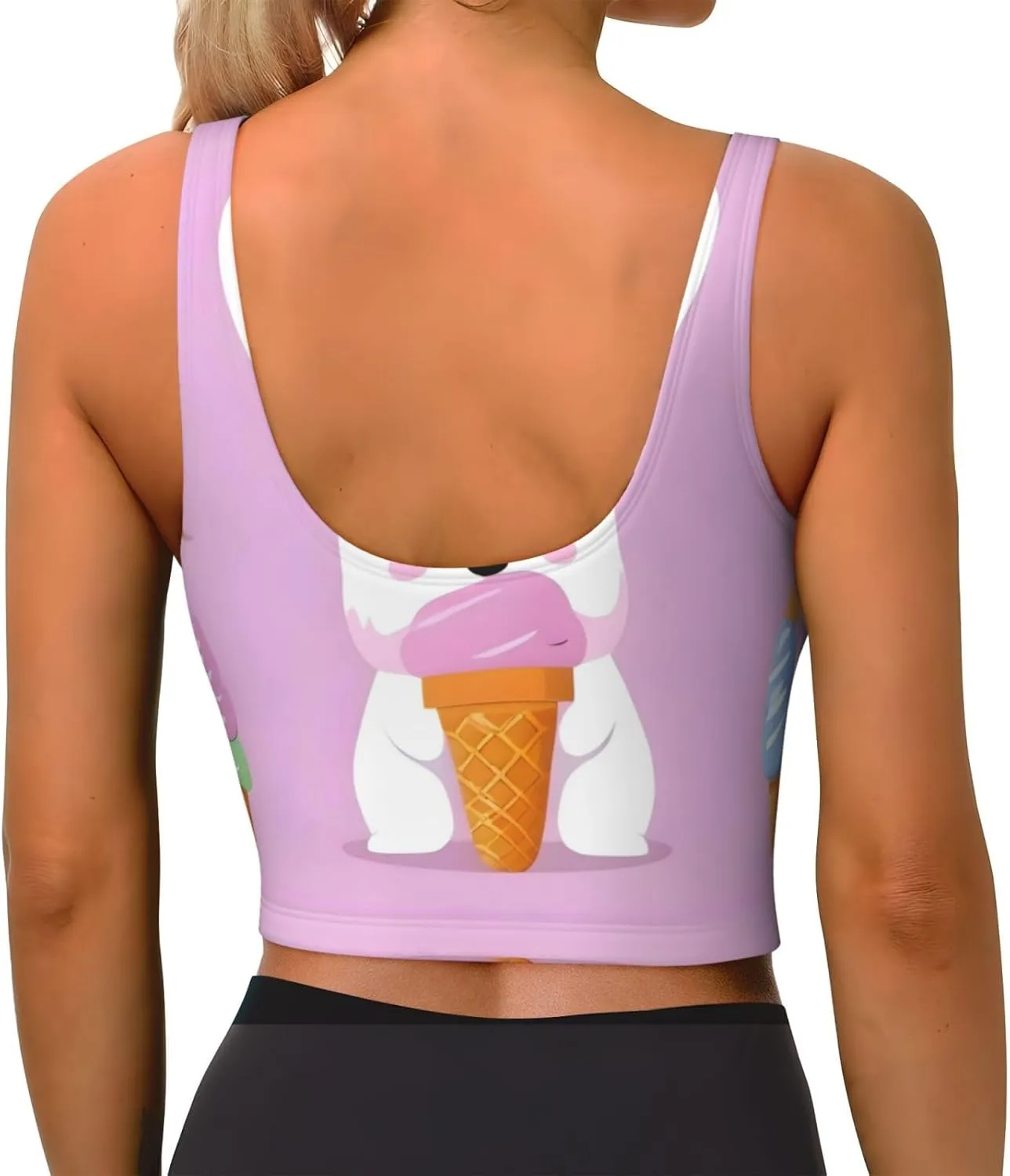 Ice Cream Bunny Women's Sexy Sports Vest Sleeveless Athletic Gym T-Shirts Vest U-Shaped Back Quick Dry Top