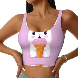Ice Cream Bunny Women's Sexy Sports Vest Sleeveless Athletic Gym T-Shirts Vest U-Shaped Back Quick Dry Top