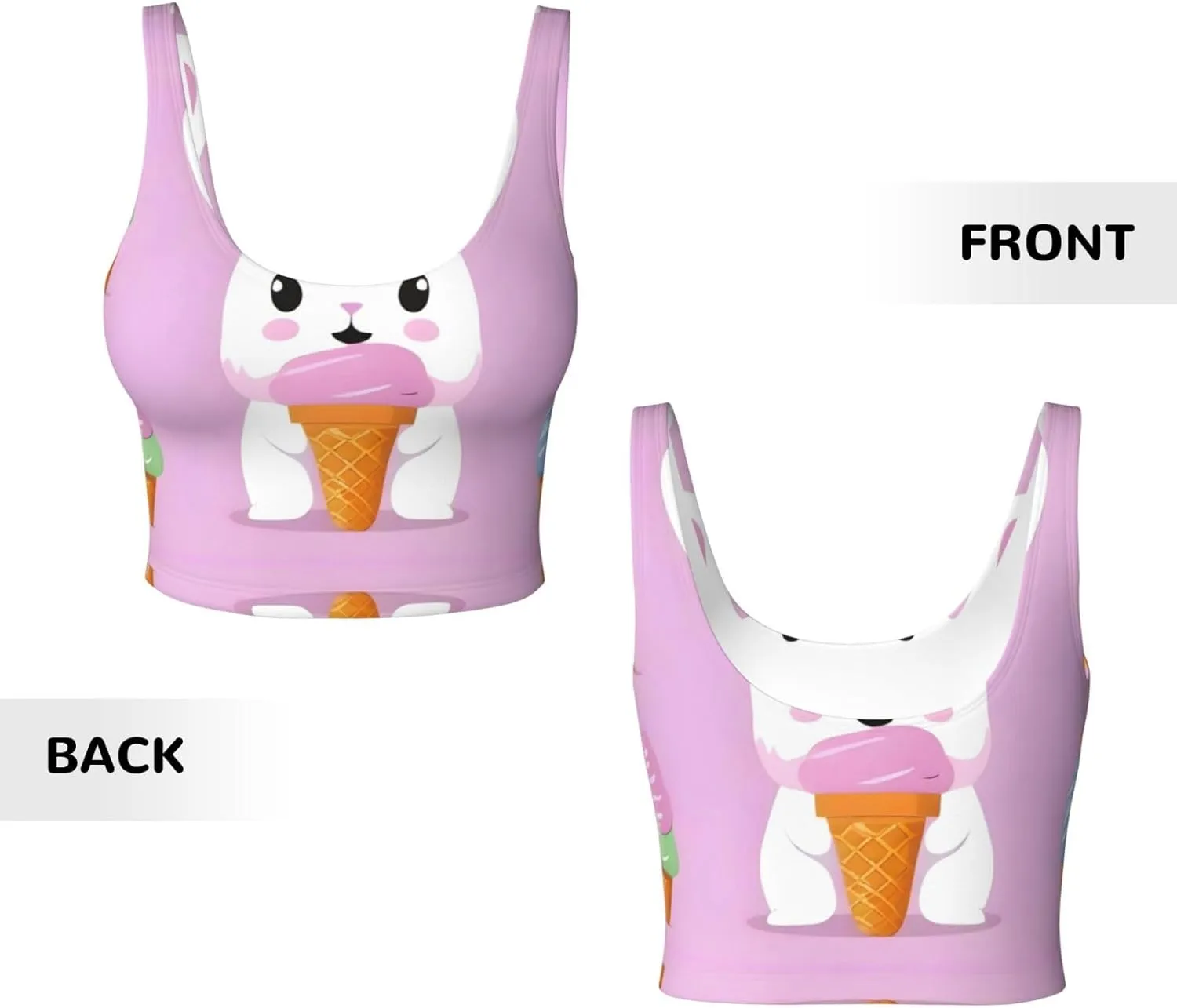 Ice Cream Bunny Women's Sexy Sports Vest Sleeveless Athletic Gym T-Shirts Vest U-Shaped Back Quick Dry Top