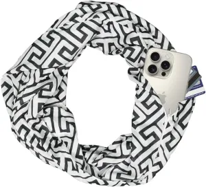 Infinity Scarf for Women - Travel Scarf with Hidden Pocket - Greek Key Pattern Scarves