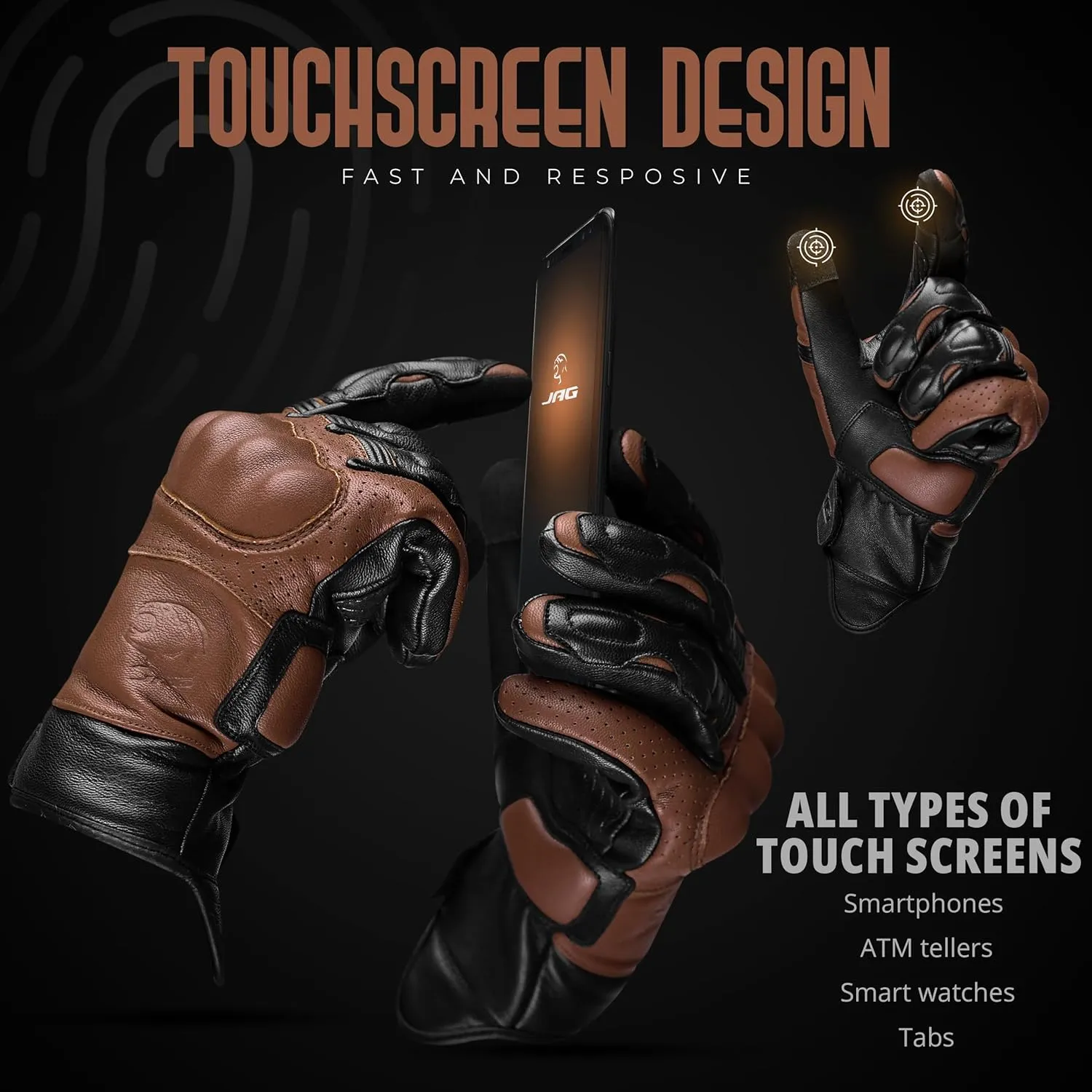 J.A.G. Motorcycle Gloves - Premium Leather Perforated Motorcycle Gloves for Men with Knuckle Protection | Touchscreen Motorbike Riding Gloves