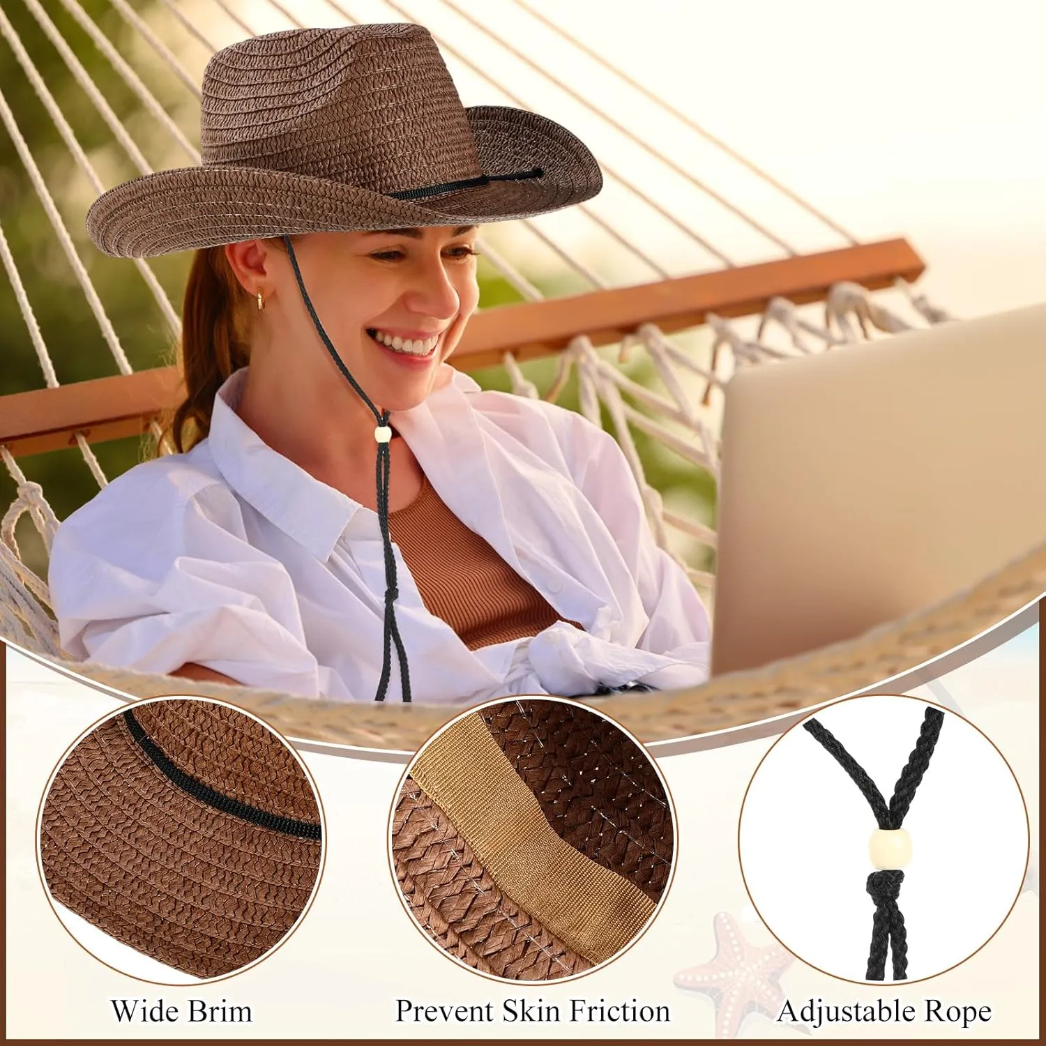 JaGely 15 Pcs Straw Cowboy Hats Wide Brim Summer Hat Women Men Country Accessories for Western Themed Party Concerts Birthday