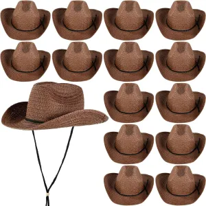 JaGely 15 Pcs Straw Cowboy Hats Wide Brim Summer Hat Women Men Country Accessories for Western Themed Party Concerts Birthday