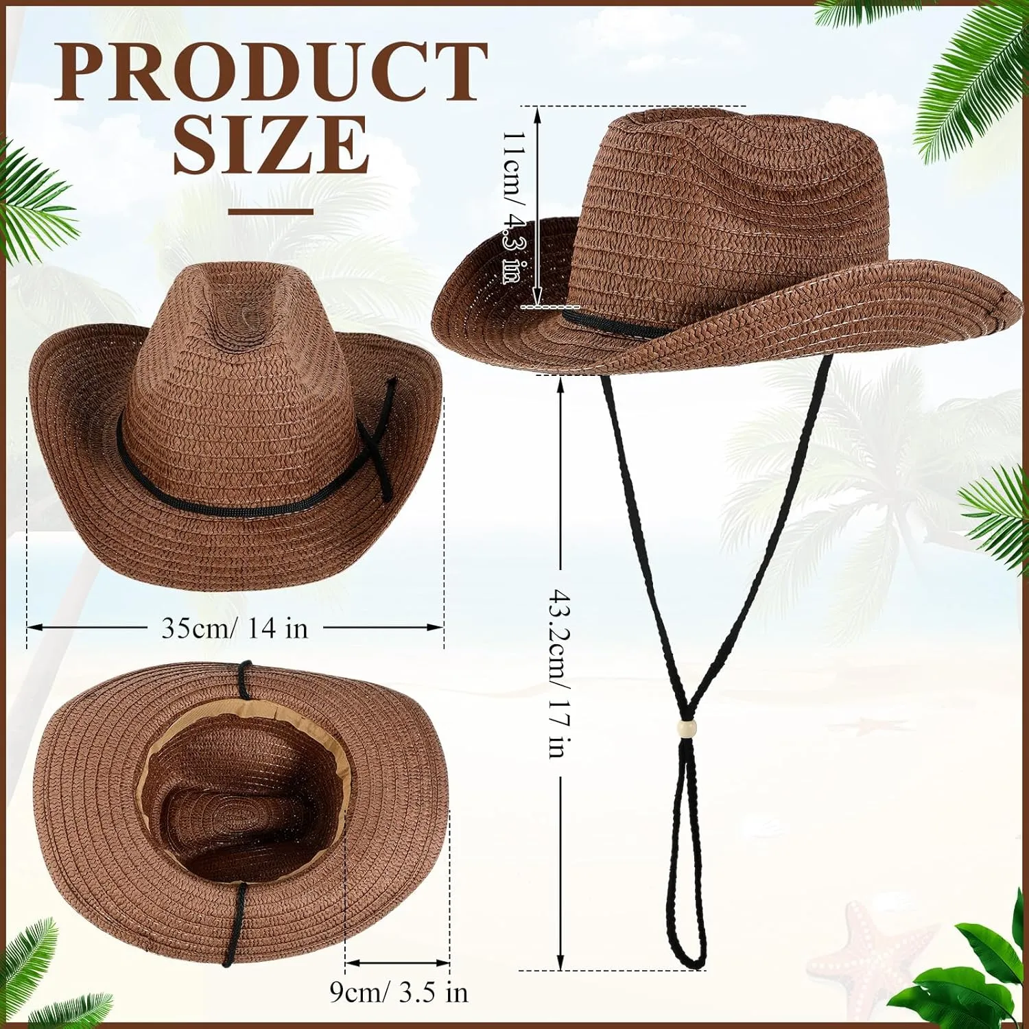 JaGely 15 Pcs Straw Cowboy Hats Wide Brim Summer Hat Women Men Country Accessories for Western Themed Party Concerts Birthday