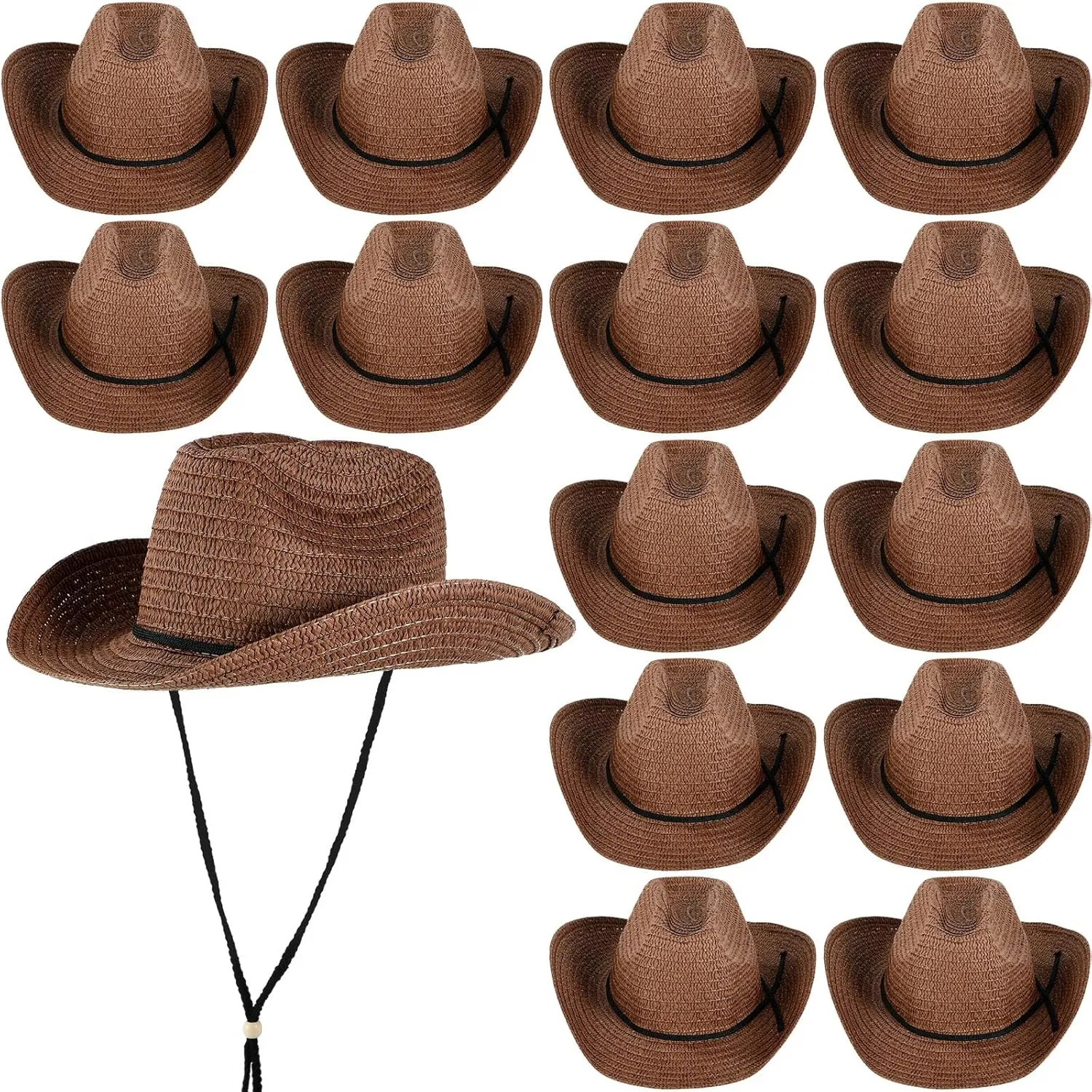 JaGely 15 Pcs Straw Cowboy Hats Wide Brim Summer Hat Women Men Country Accessories for Western Themed Party Concerts Birthday