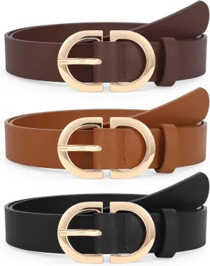 JASGOOD 3 Pack Women Faux Leather Belts for Jeans Pants Fashion Dresses Ladies Belt with Gold Buckle