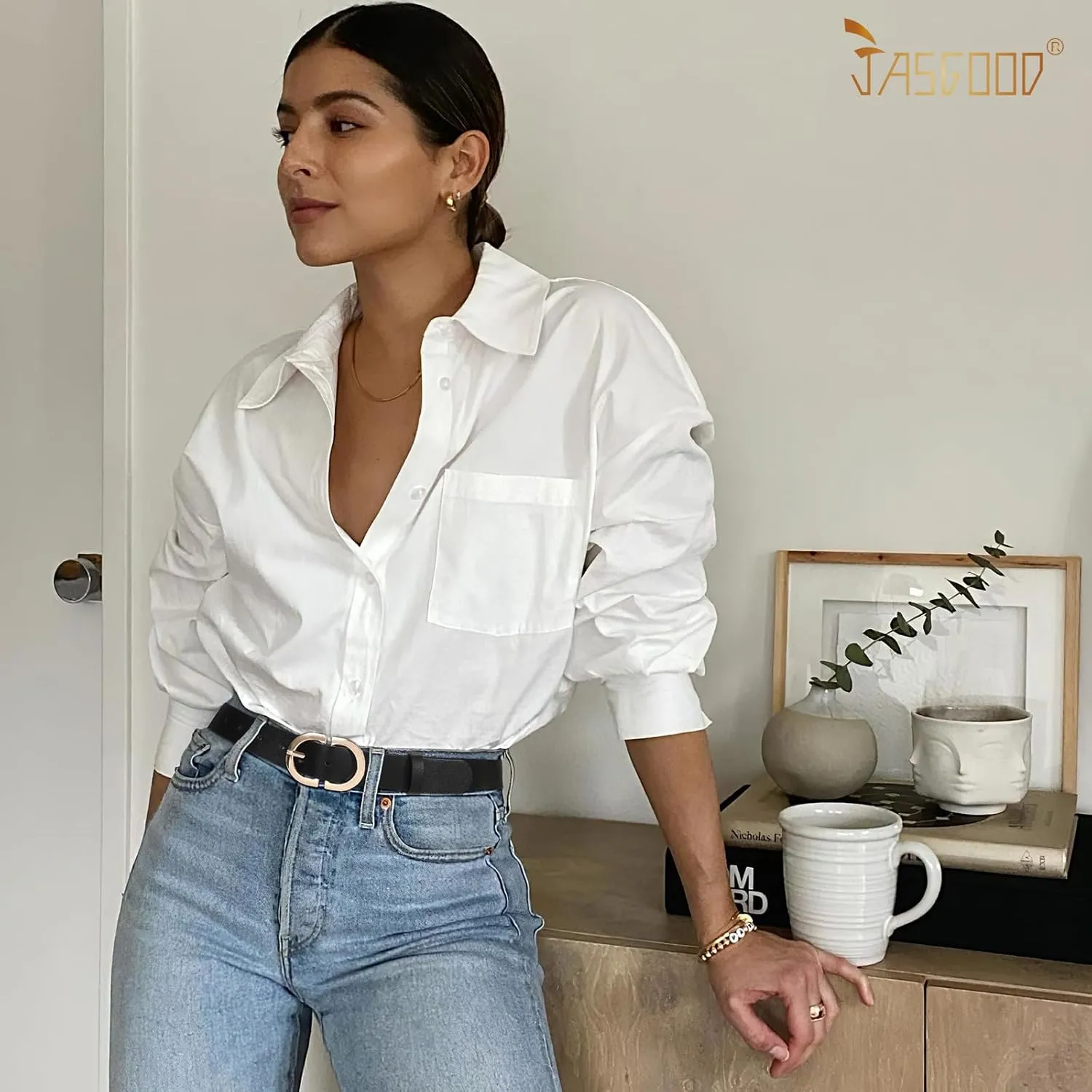 JASGOOD 3 Pack Women Faux Leather Belts for Jeans Pants Fashion Dresses Ladies Belt with Gold Buckle