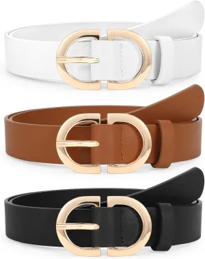 JASGOOD 3 Pack Women Faux Leather Belts for Jeans Pants Fashion Dresses Ladies Belt with Gold Buckle