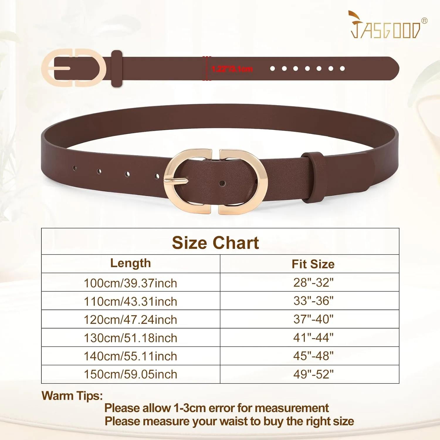 JASGOOD 3 Pack Women Faux Leather Belts for Jeans Pants Fashion Dresses Ladies Belt with Gold Buckle