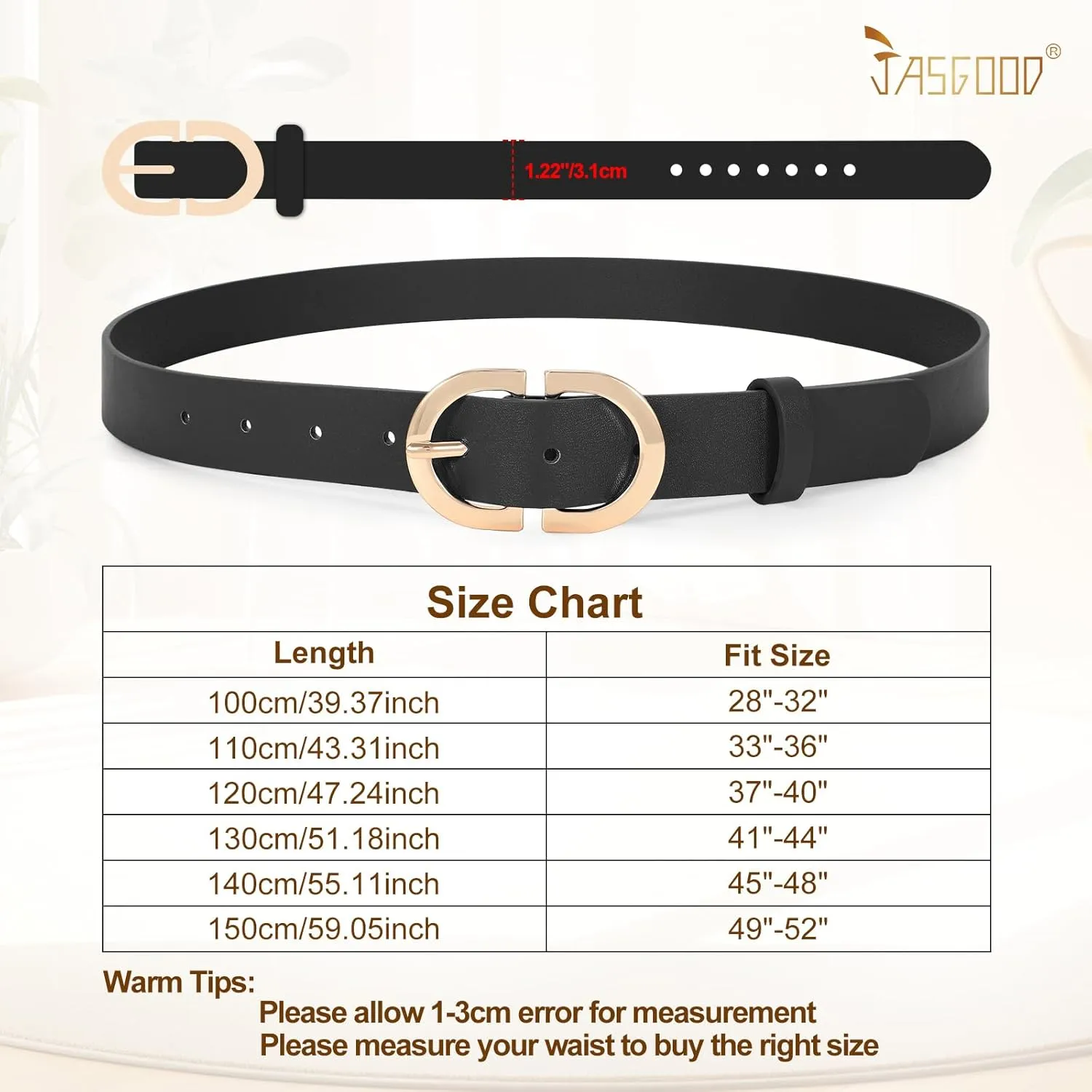 JASGOOD 3 Pack Women Faux Leather Belts for Jeans Pants Fashion Dresses Ladies Belt with Gold Buckle