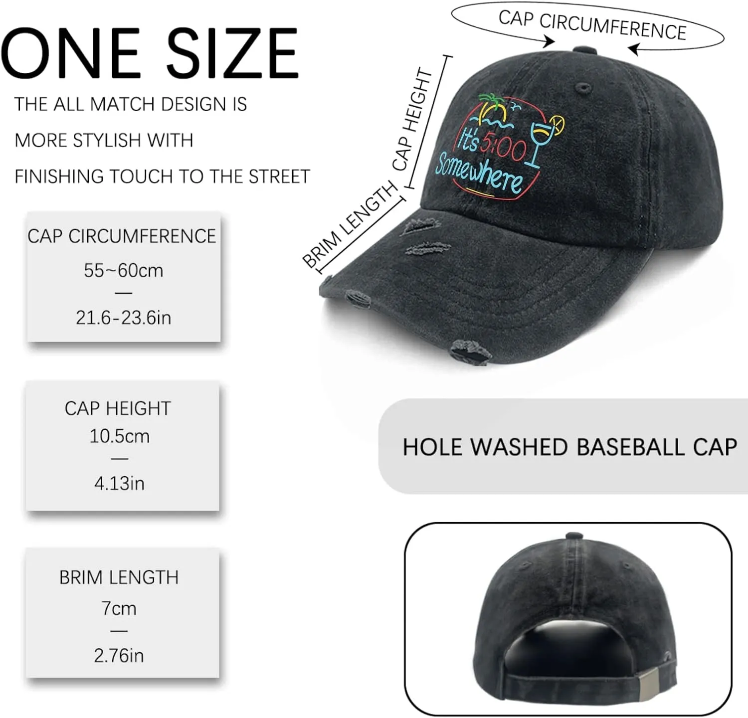 Jimmy Music Buffett Accessories Hats Its 5 Oclock Some Where Baseball Cap Mom Hat Pigment Black Womens Bucket