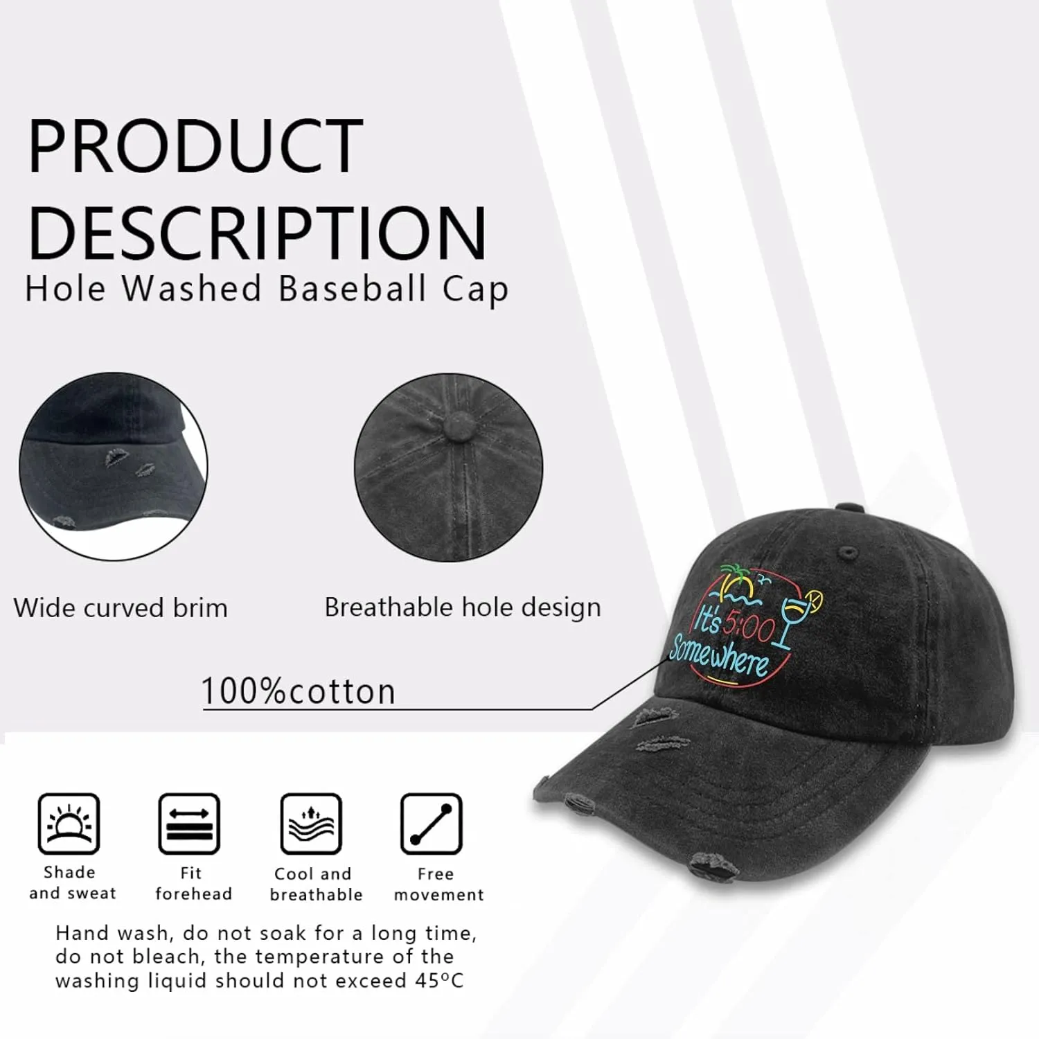 Jimmy Music Buffett Accessories Hats Its 5 Oclock Some Where Baseball Cap Mom Hat Pigment Black Womens Bucket