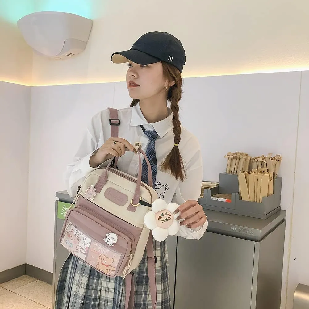 JQWSVE Kawaii Backpack Cute Messenger Bag Crossbody Canvas Tote Bag for Women Kawaii Ita Bag with Kawaii Accessories