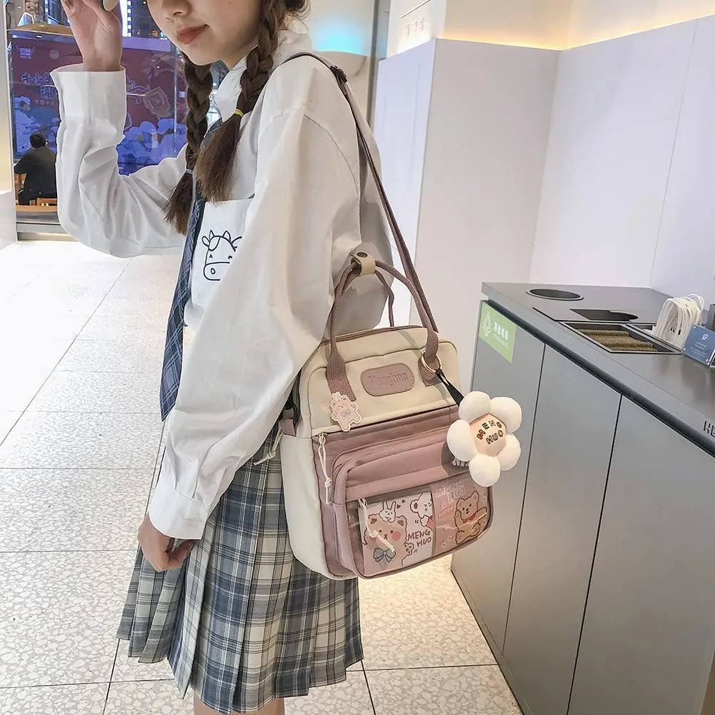JQWSVE Kawaii Backpack Cute Messenger Bag Crossbody Canvas Tote Bag for Women Kawaii Ita Bag with Kawaii Accessories