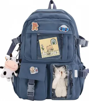Kawaii Backpack with Cute Bear Plush Kawaii Pin Accessories Large Capacity Aesthetic School Bags Cute Bookbag for Girls Teen