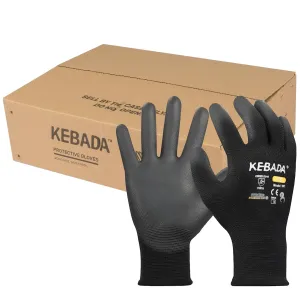 Kebada W1 Safety Work Gloves, PU Coated Touch Screen Work Gloves with Grip, Bulk Pack Working Gloves for Warehouse, Construction, Gardening and Mechanic Use, Black, 50 Pairs, Large