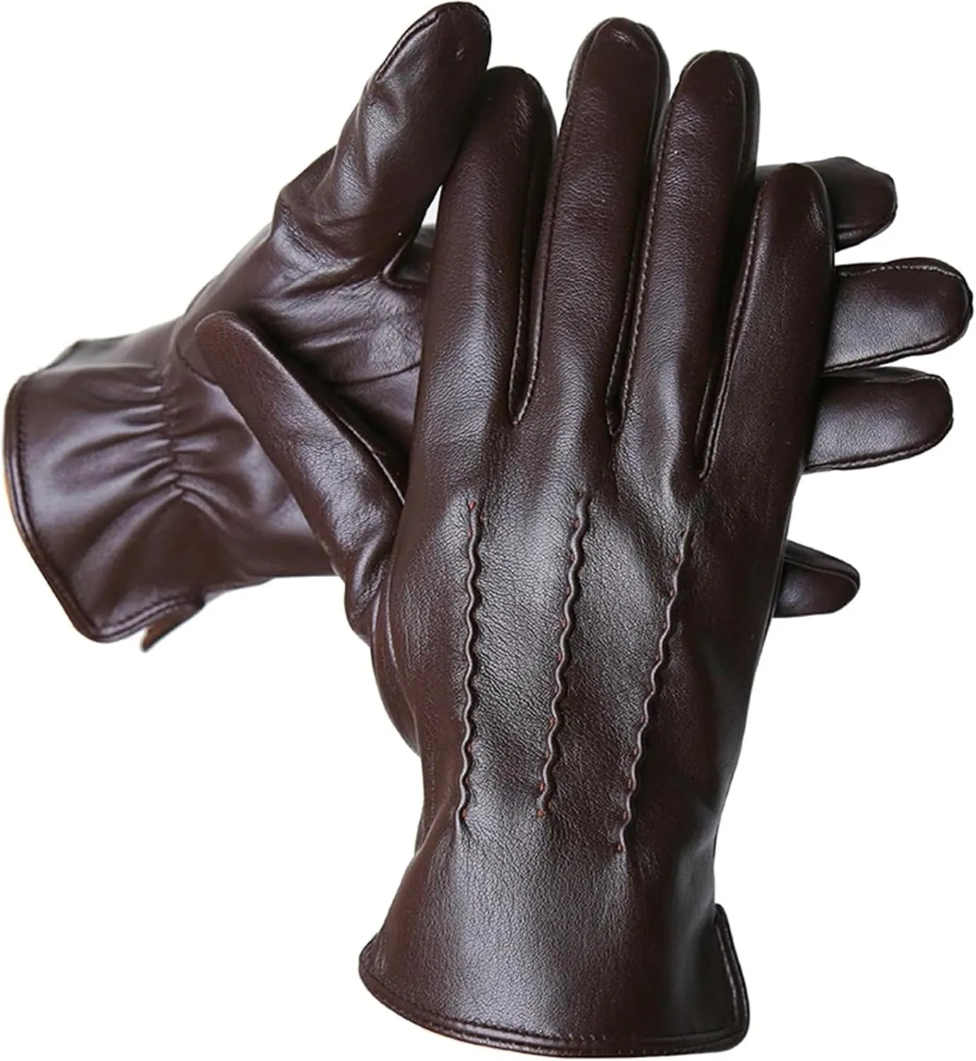 Kelsiop Fashionable Winter Lambskin Gloves Motorcycle Driving Leather Gloves Outdoor Simple Men's Leather Gloves