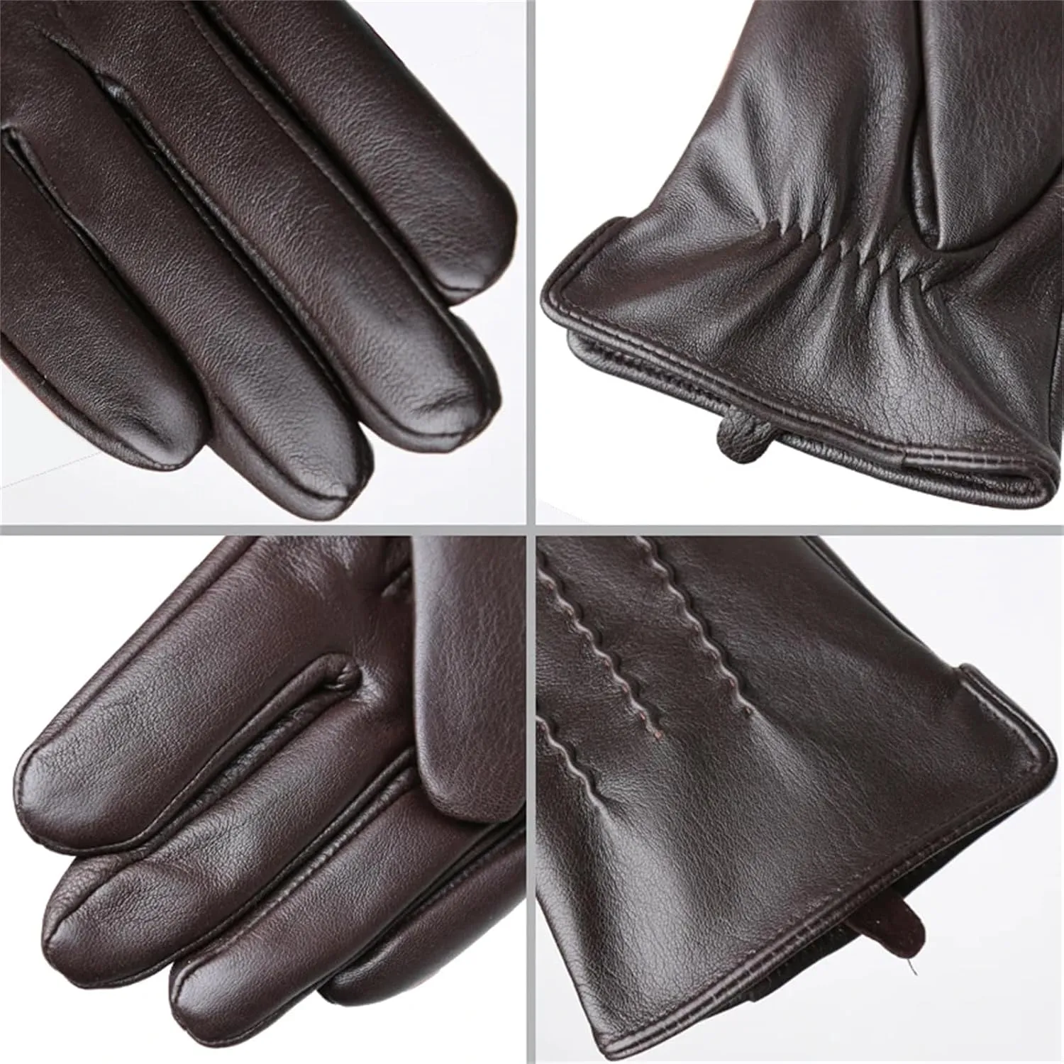 Kelsiop Fashionable Winter Lambskin Gloves Motorcycle Driving Leather Gloves Outdoor Simple Men's Leather Gloves