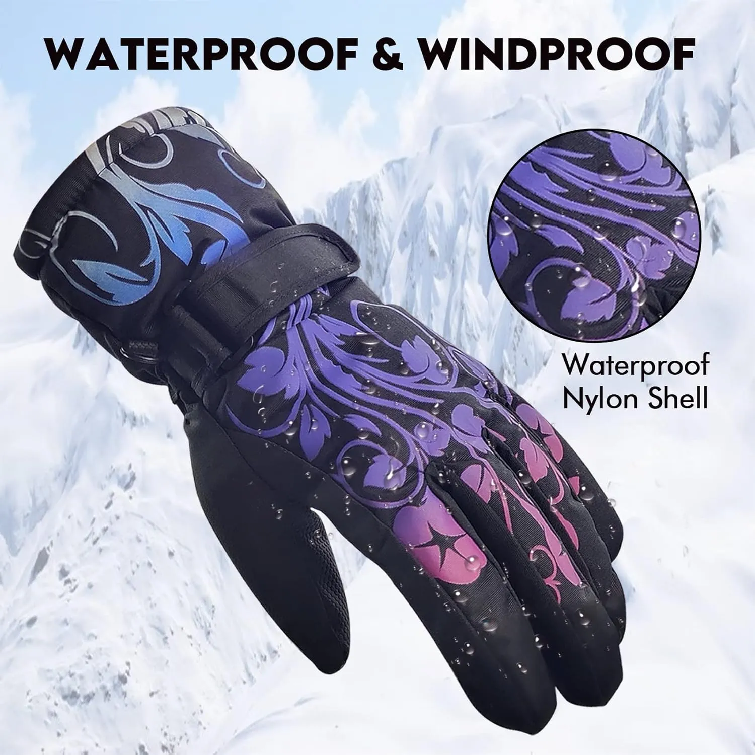 Kids Waterproof Ski Snowboard Gloves Mittens Thinsulate Lined Winter Cold Weather Gloves for Boys and Girls