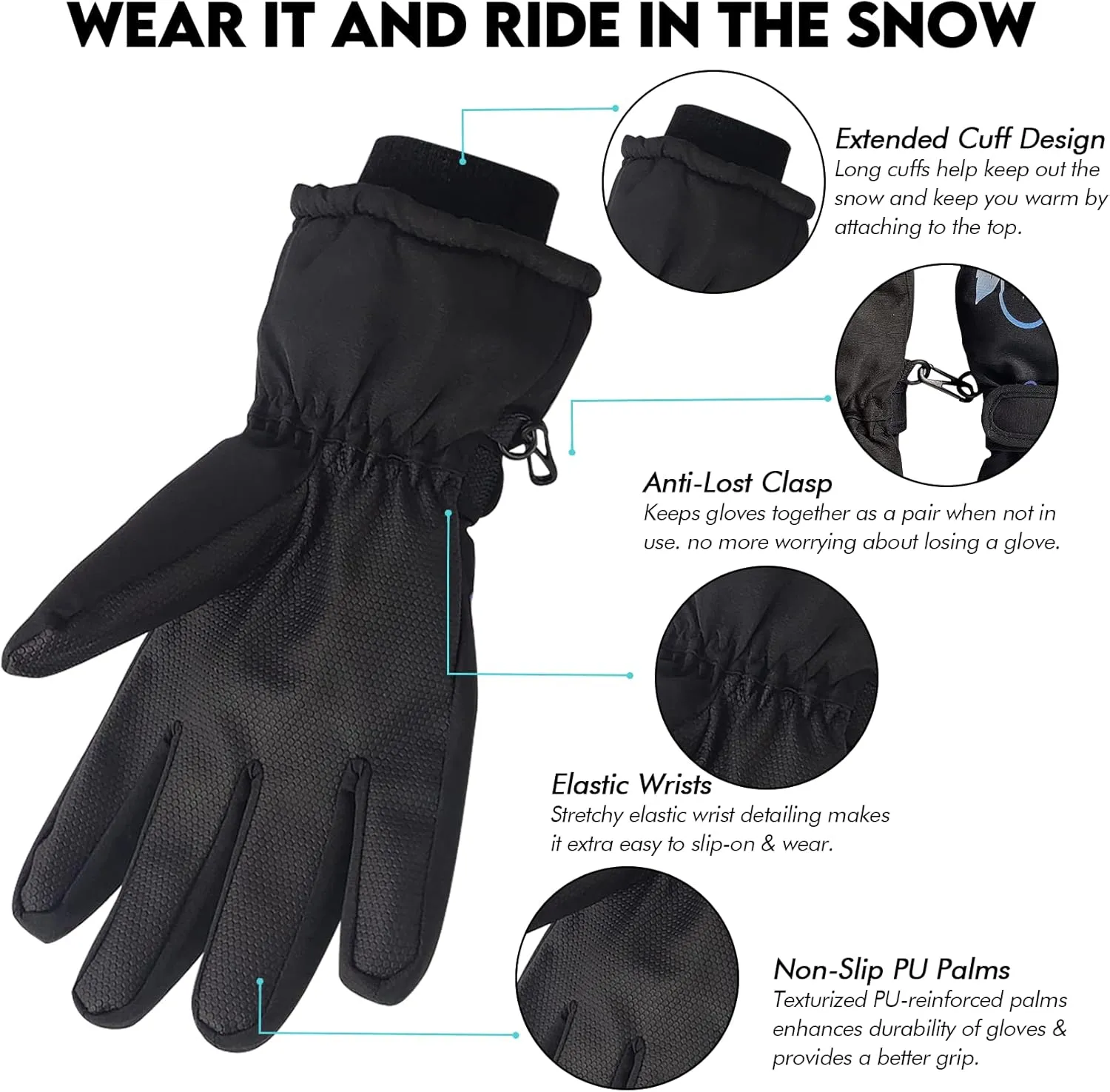 Kids Waterproof Ski Snowboard Gloves Mittens Thinsulate Lined Winter Cold Weather Gloves for Boys and Girls