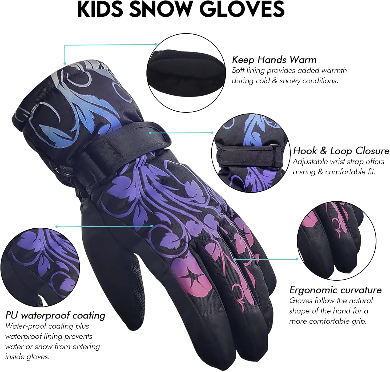 Kids Waterproof Ski Snowboard Gloves Mittens Thinsulate Lined Winter Cold Weather Gloves for Boys and Girls
