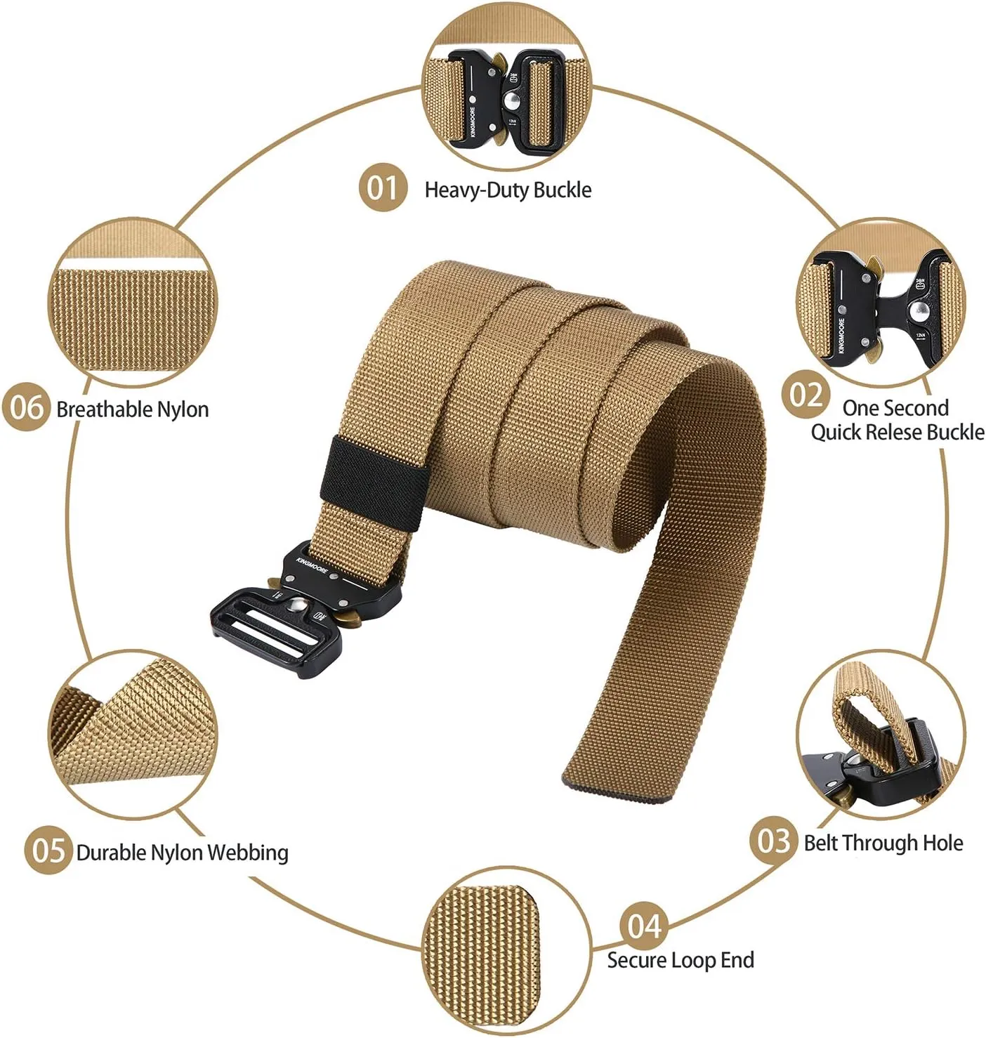 KingMoore Men's Tactical Belt Heavy Duty Webbing Belt Adjustable Military Style Nylon Belts