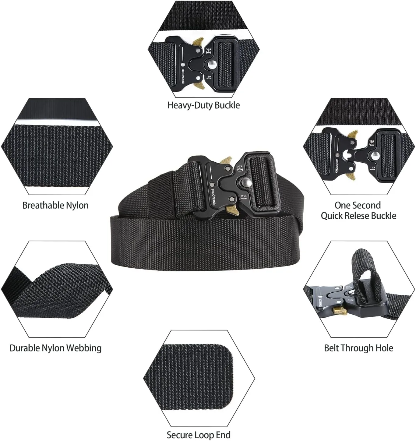 KingMoore Men's Tactical Belt Heavy Duty Webbing Belt Adjustable Military Style Nylon Belts