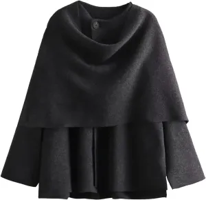 Kissonic Women's Oversized Scarf Jacket Shawl Wraps Knit Long Sleeve Button Winter Peacoat