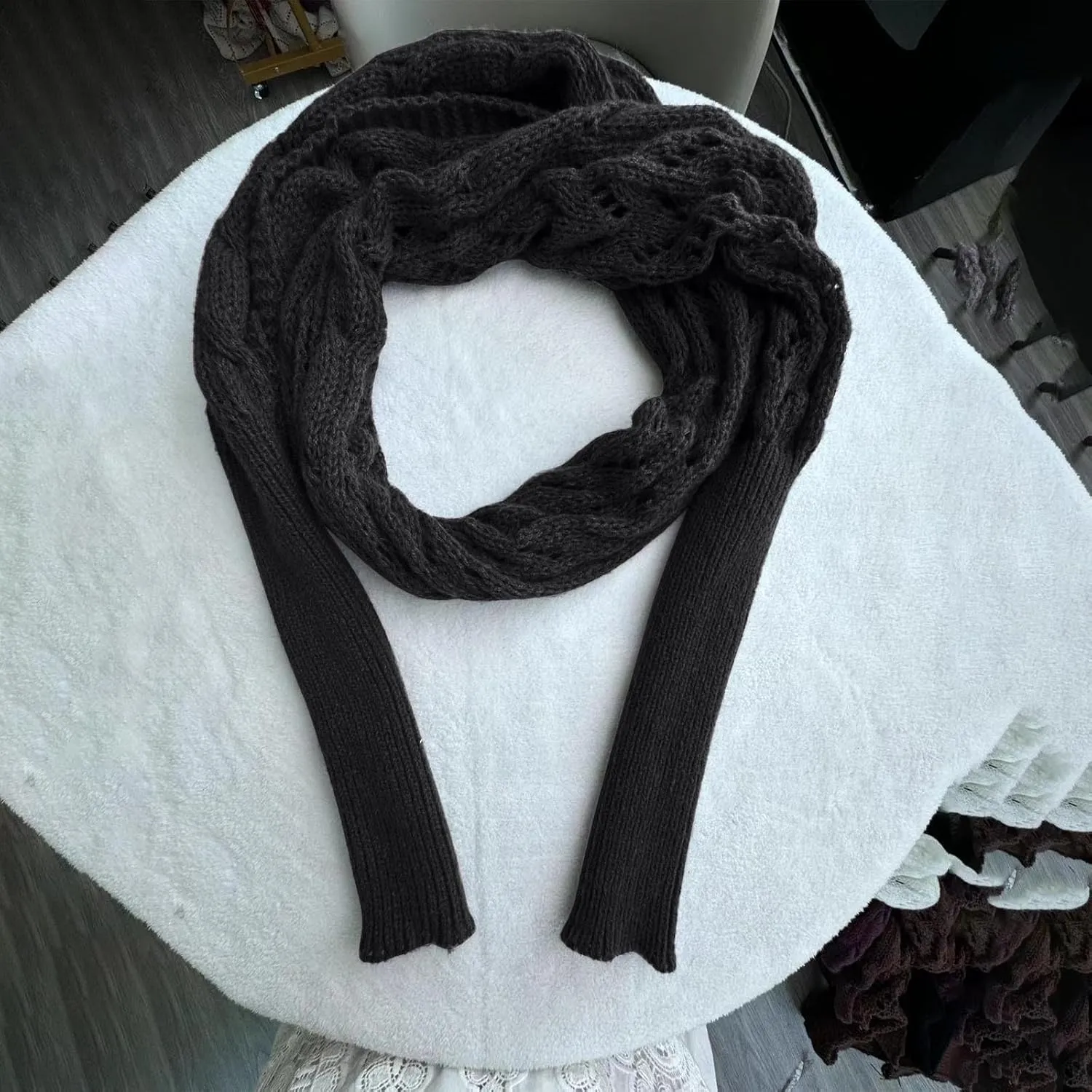 Knitted Scarf with Sleeves for Women Casual Shawls and Wraps Fall Winter Shawl Wraps Boat Neck Pullover Sweaters