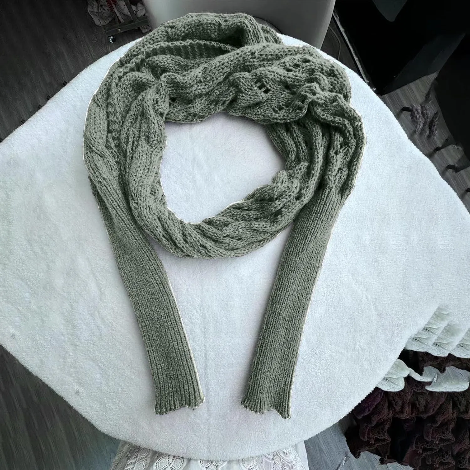 Knitted Scarf with Sleeves for Women Casual Shawls and Wraps Fall Winter Shawl Wraps Boat Neck Pullover Sweaters