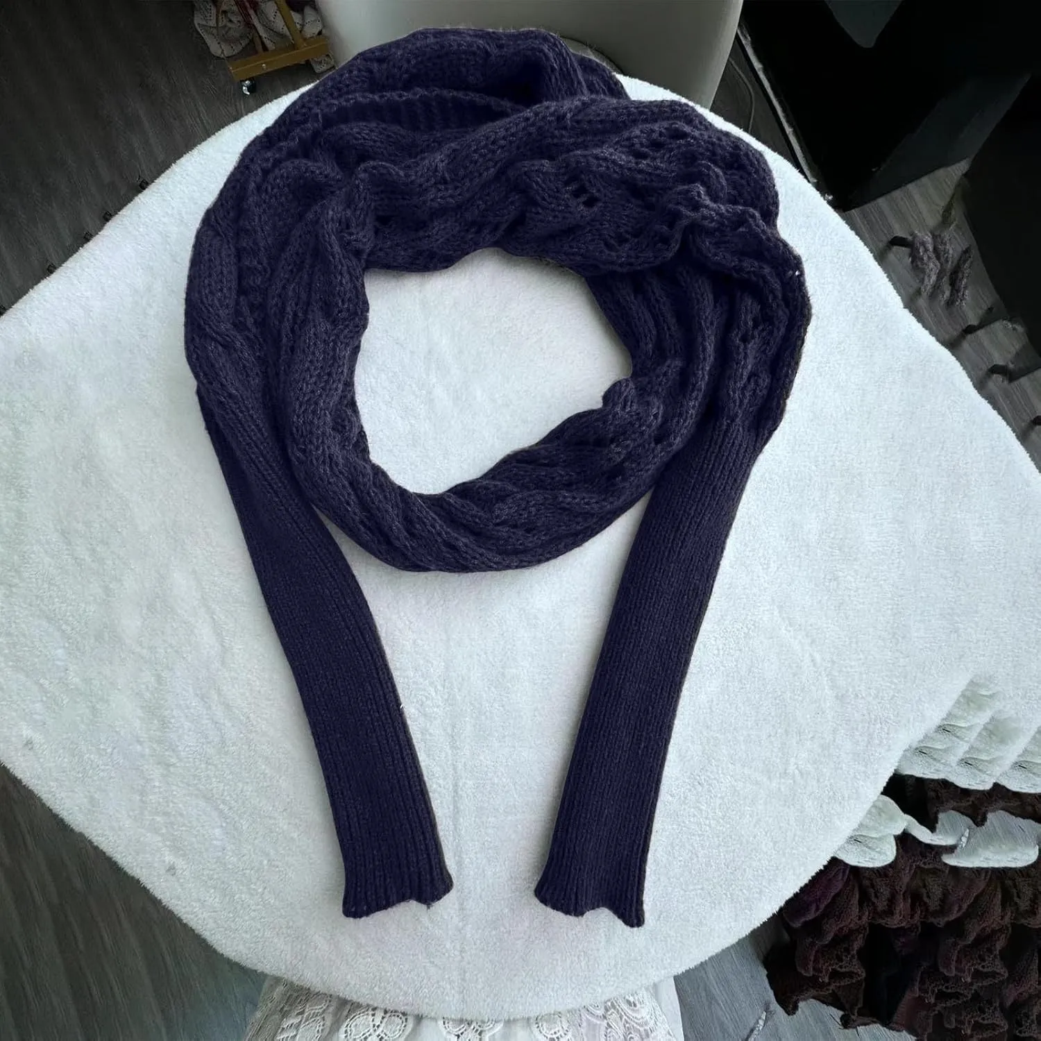 Knitted Scarf with Sleeves for Women Casual Shawls and Wraps Fall Winter Shawl Wraps Boat Neck Pullover Sweaters