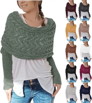 Knitted Scarf with Sleeves for Women Casual Shawls and Wraps Fall Winter Shawl Wraps Boat Neck Pullover Sweaters