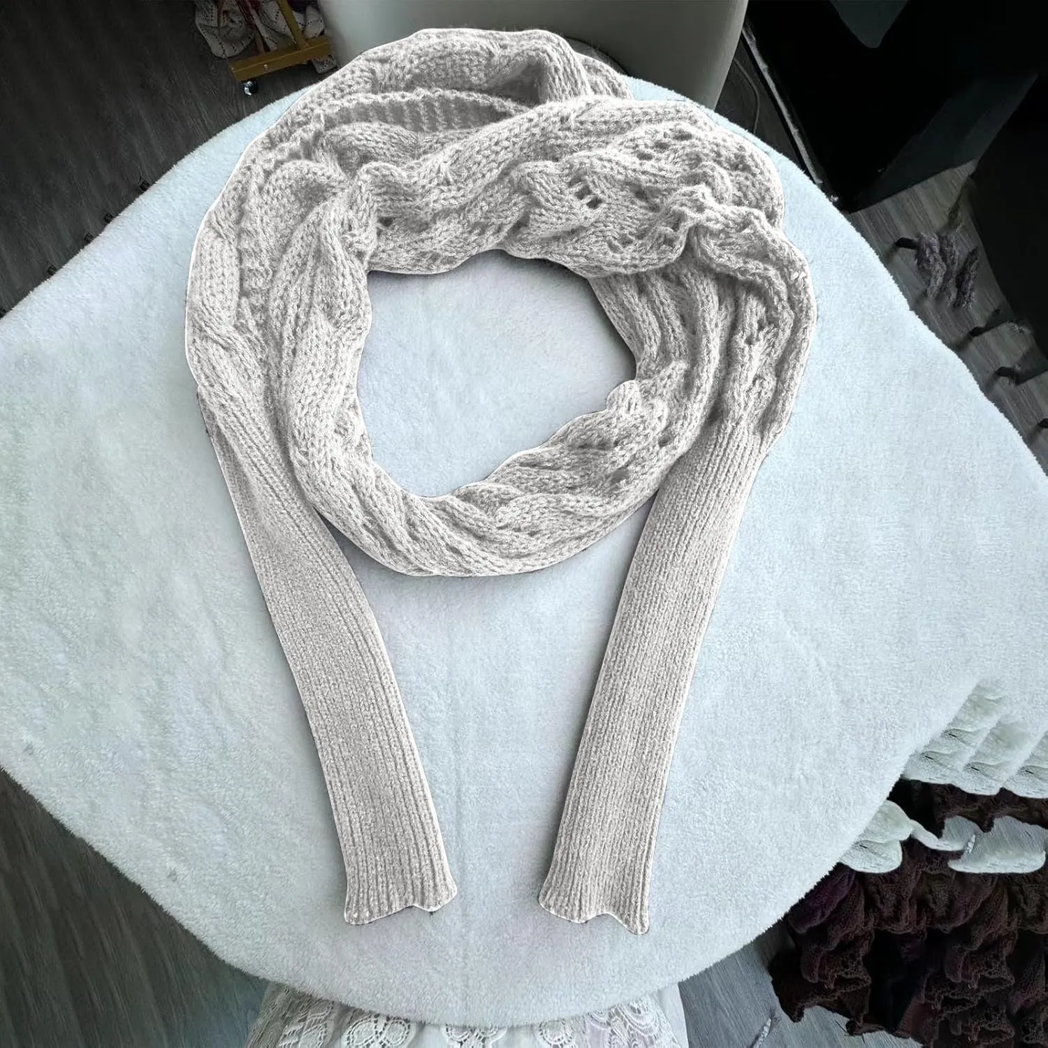 Knitted Scarf with Sleeves for Women Casual Shawls and Wraps Fall Winter Shawl Wraps Boat Neck Pullover Sweaters