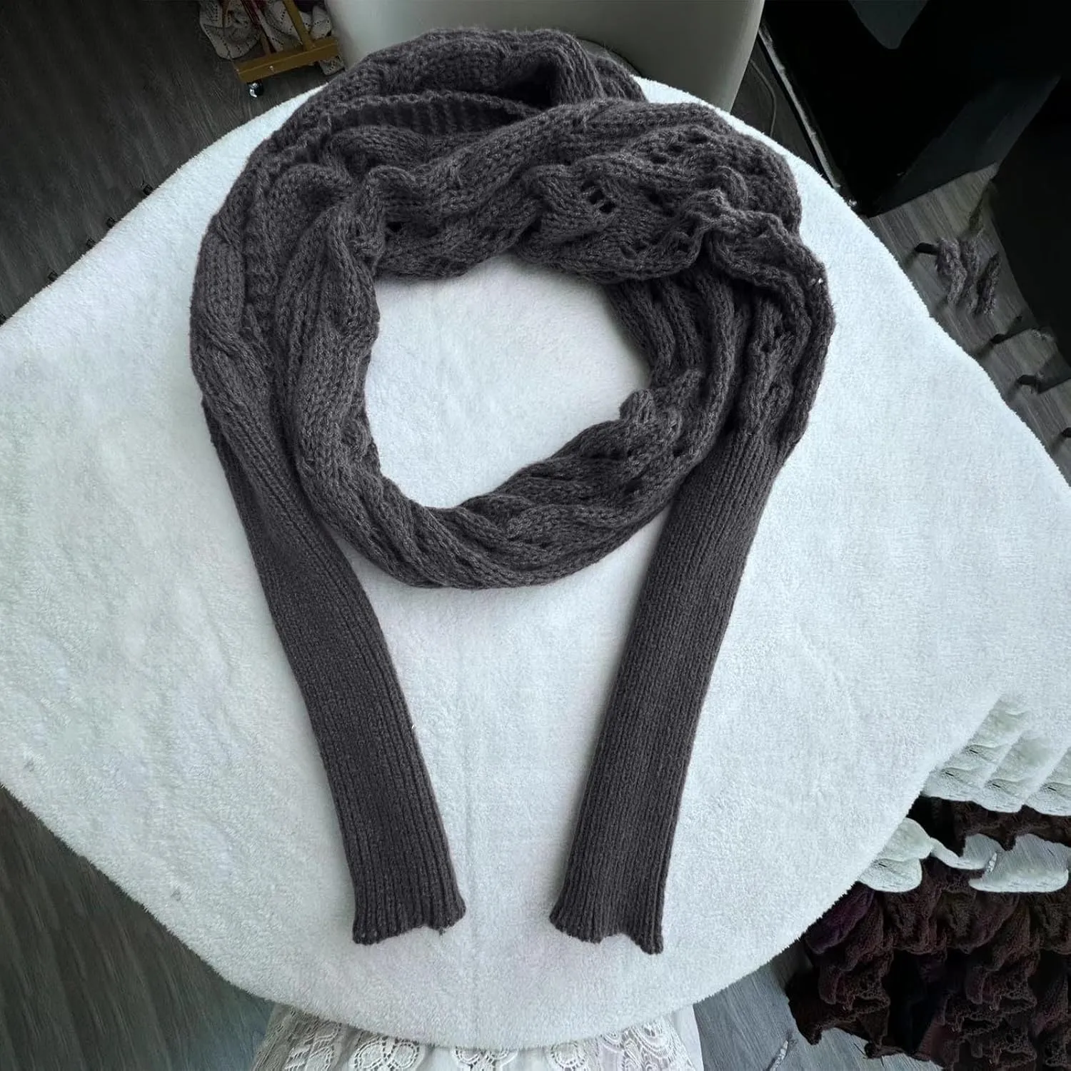 Knitted Scarf with Sleeves for Women Casual Shawls and Wraps Fall Winter Shawl Wraps Boat Neck Pullover Sweaters