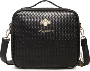 LACATTURA Travel Makeup bag, Leather Makeup Train Case Cosmetic Organizer for Makeup Brushes Toiletry Digital Accessories, Portable Artist Storage Bag With Shoulder Strap for Women Black