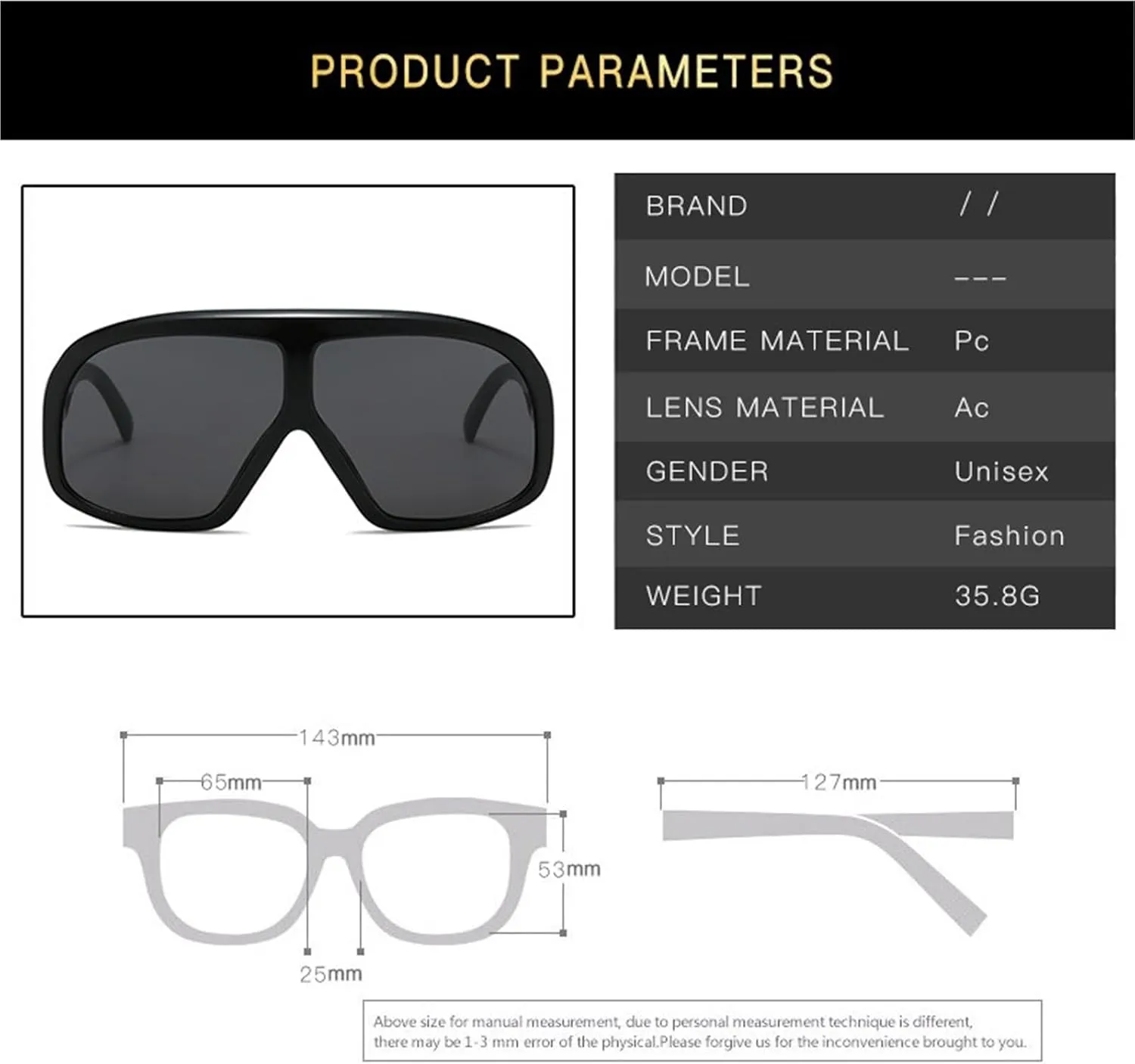 Large Frame Men Outdoor Sunglasses Shopping Commuter Driver Women Decorative Sun Glasses