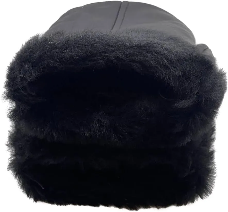 Lukkizara Men's and Women's Premium Shearling Sheepskin Leather Fur Mittens Black