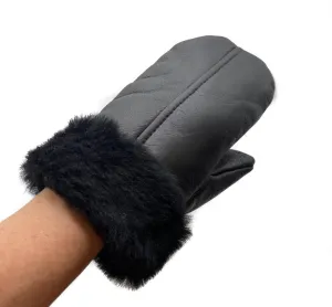 Lukkizara Men's and Women's Premium Shearling Sheepskin Leather Fur Mittens Black