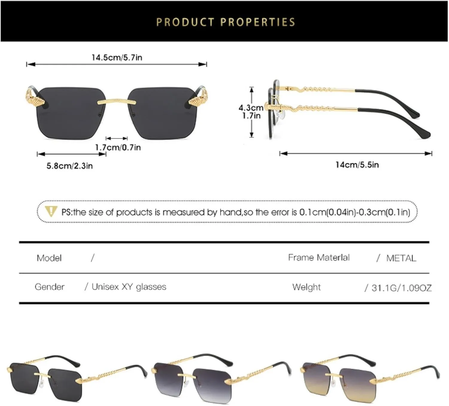 Luxury Design Sunglasses for Women Popular Rimless Sunshade Mirror Trend Gradient Color Outdoors