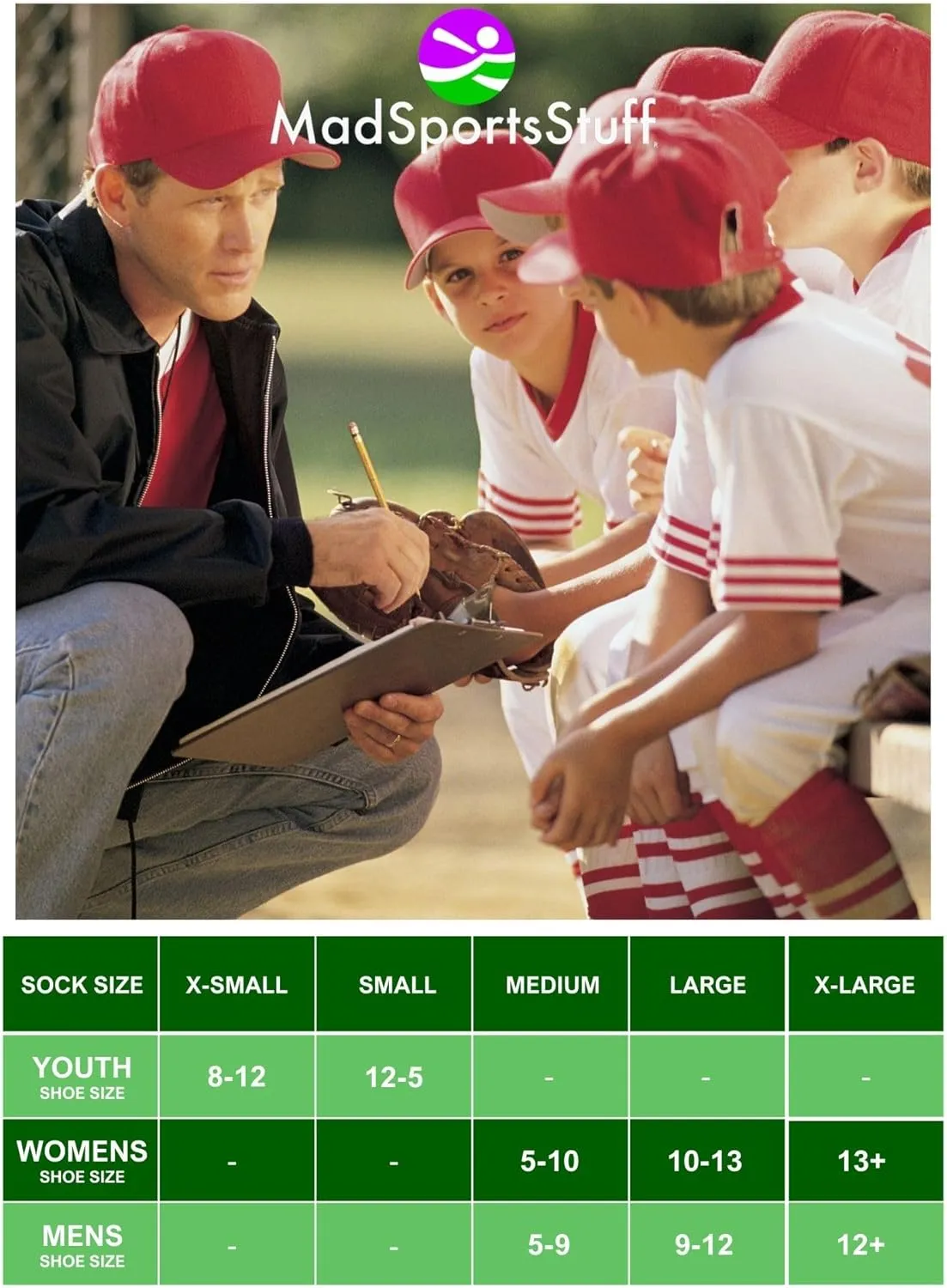 MadSportsStuff Dugout Striped Baseball Socks Softball Youth and Adult for Boys Girls Men Women Over the Calf Length