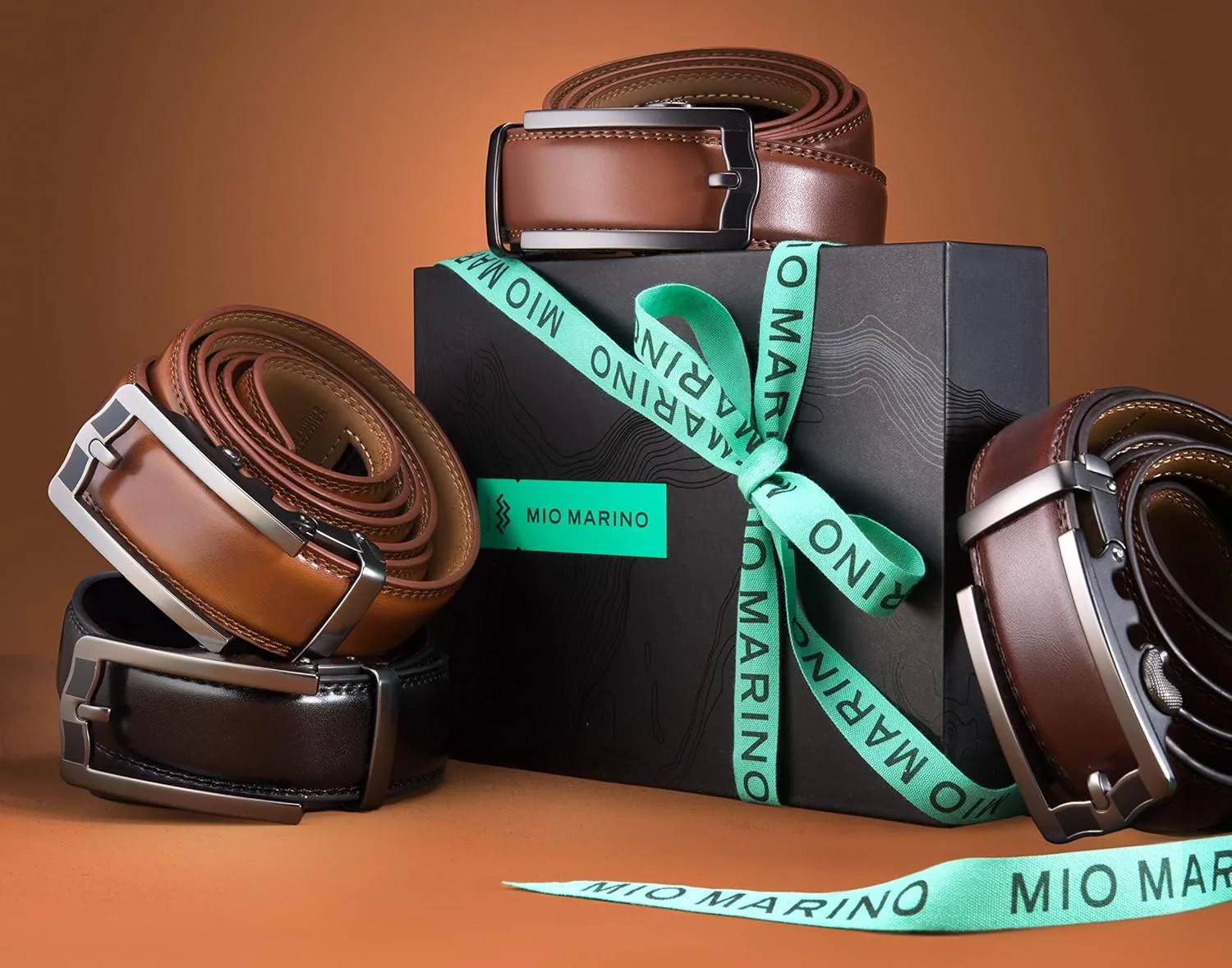 Marino Mens Genuine Leather Ratchet Dress Belt With Automatic Buckle, Enclosed in an Elegant Gift Box