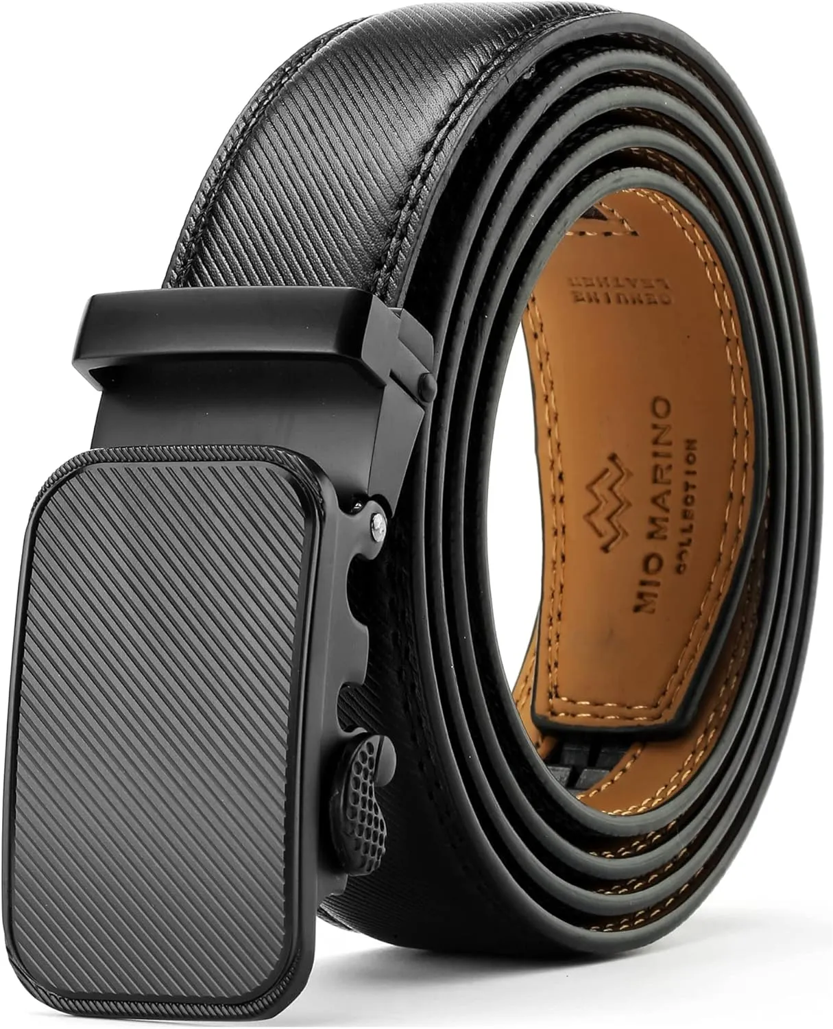Marino Mens Genuine Leather Ratchet Dress Belt With Automatic Buckle, Enclosed in an Elegant Gift Box