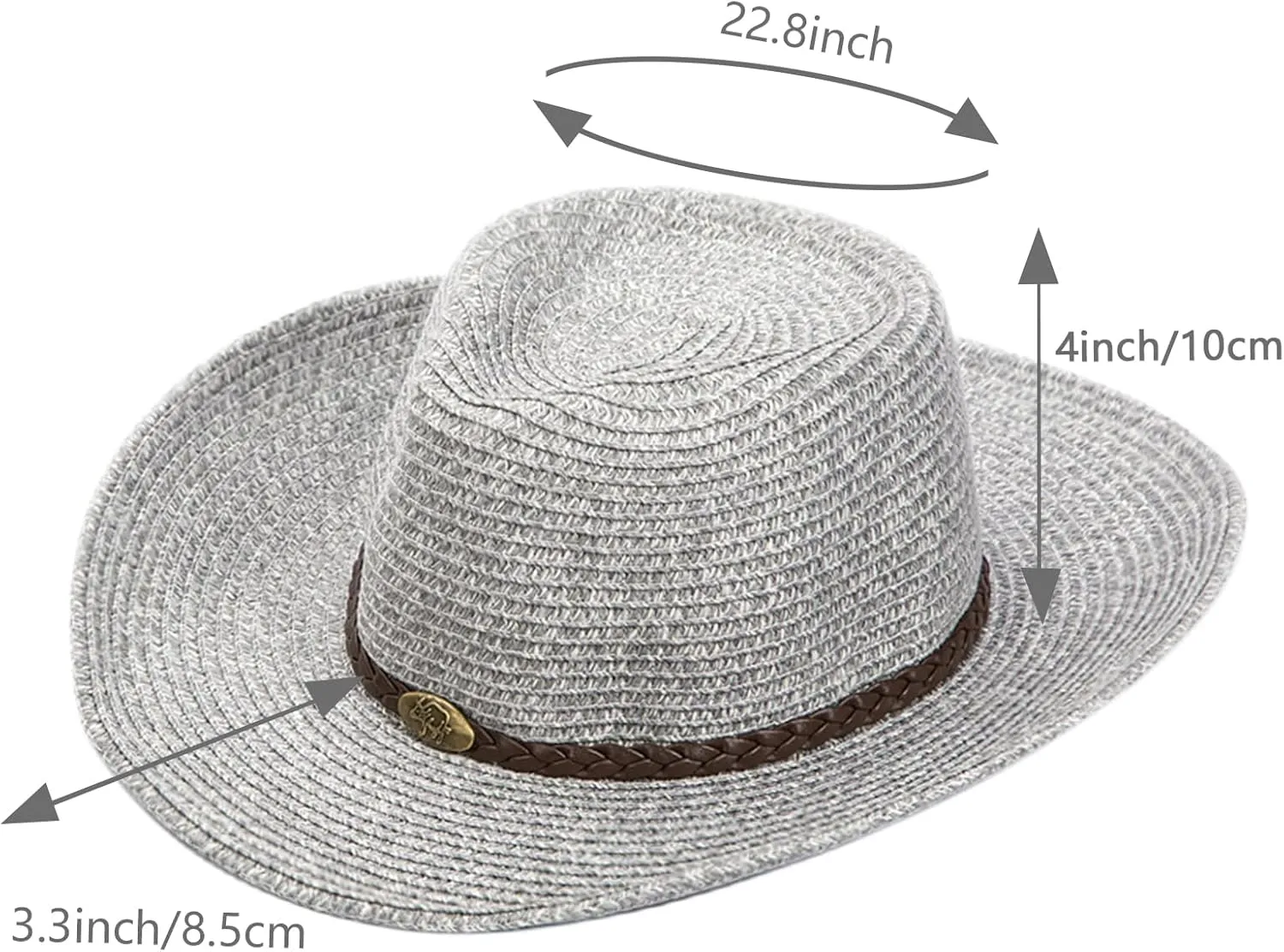 Men Cowboy Hat Wide Brim Sun Protection Knitted Straw Hat with Adjustable Chin Strap Summer Beach Costume Accessories