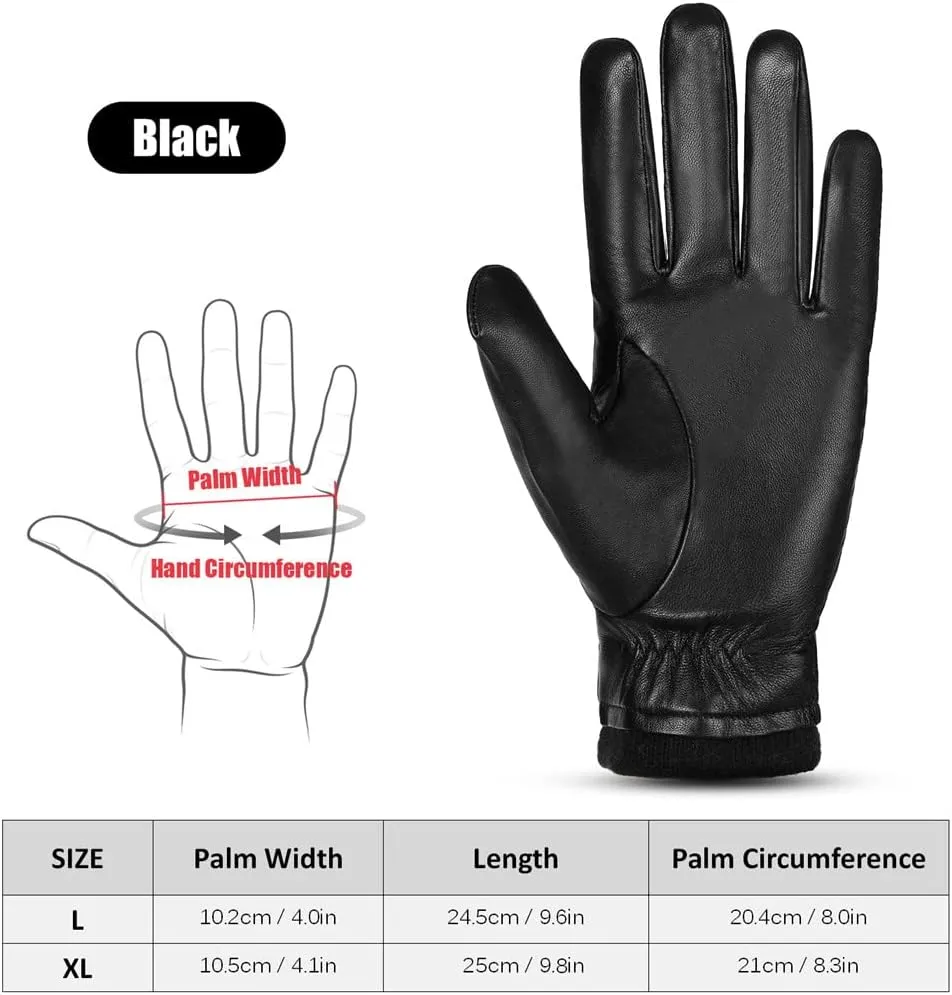 Men Sheepskin Leather Gloves Outdoor Sport Warm Wool Lined Vintage Daily Dress Driving Gloves