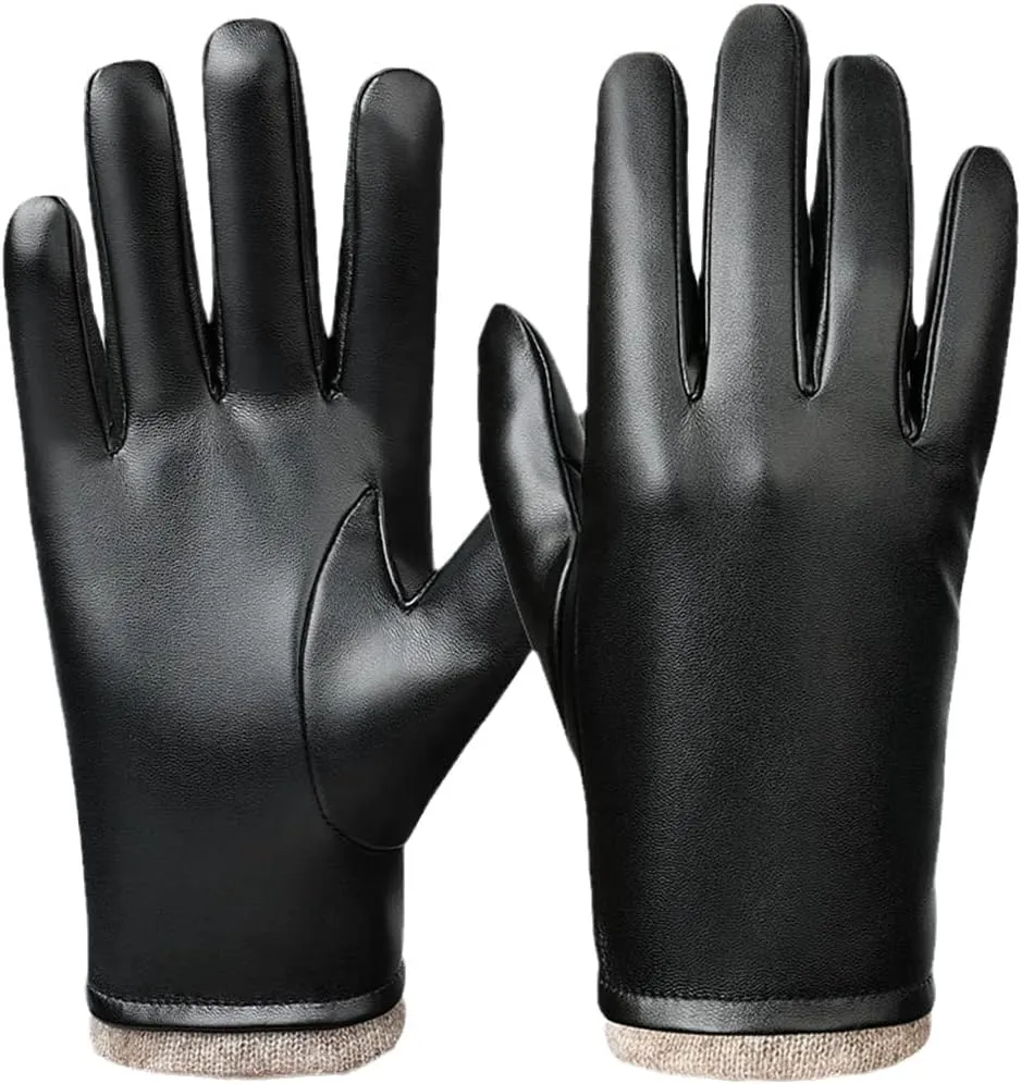 Men Sheepskin Leather Gloves Outdoor Sport Warm Wool Lined Vintage Daily Dress Driving Gloves