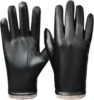 Men Sheepskin Leather Gloves Outdoor Sport Warm Wool Lined Vintage Daily Dress Driving Gloves