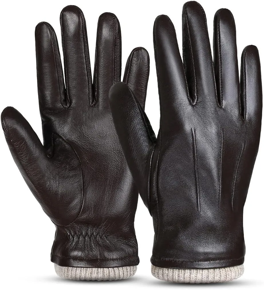 Men Sheepskin Leather Gloves Outdoor Sport Warm Wool Lined Vintage Daily Dress Driving Gloves